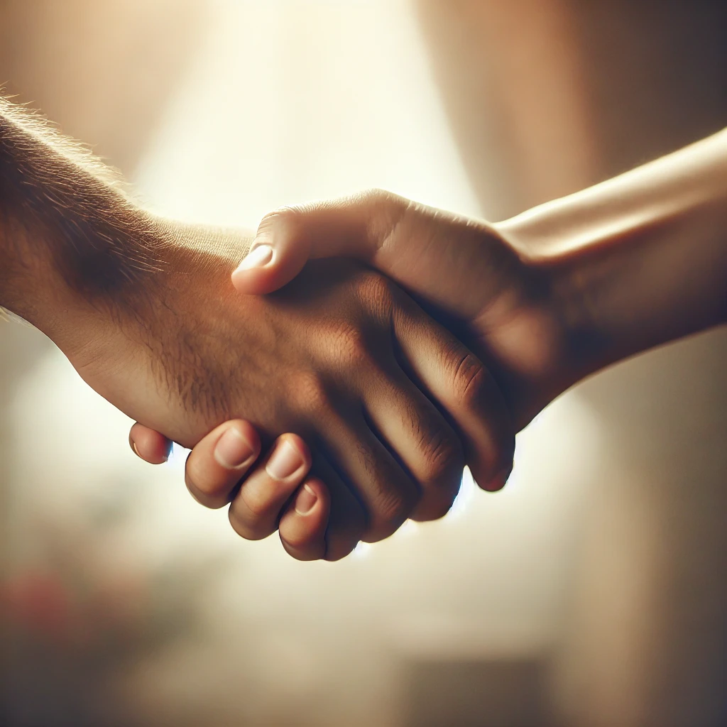 Amar os Inimigos: Uma Perspectiva Espiritual 1 Amar os inimigos. Duas pessoas apertando as mãos em sinal de perdão e reconciliação, inspiradas no ensinamento de Jesus